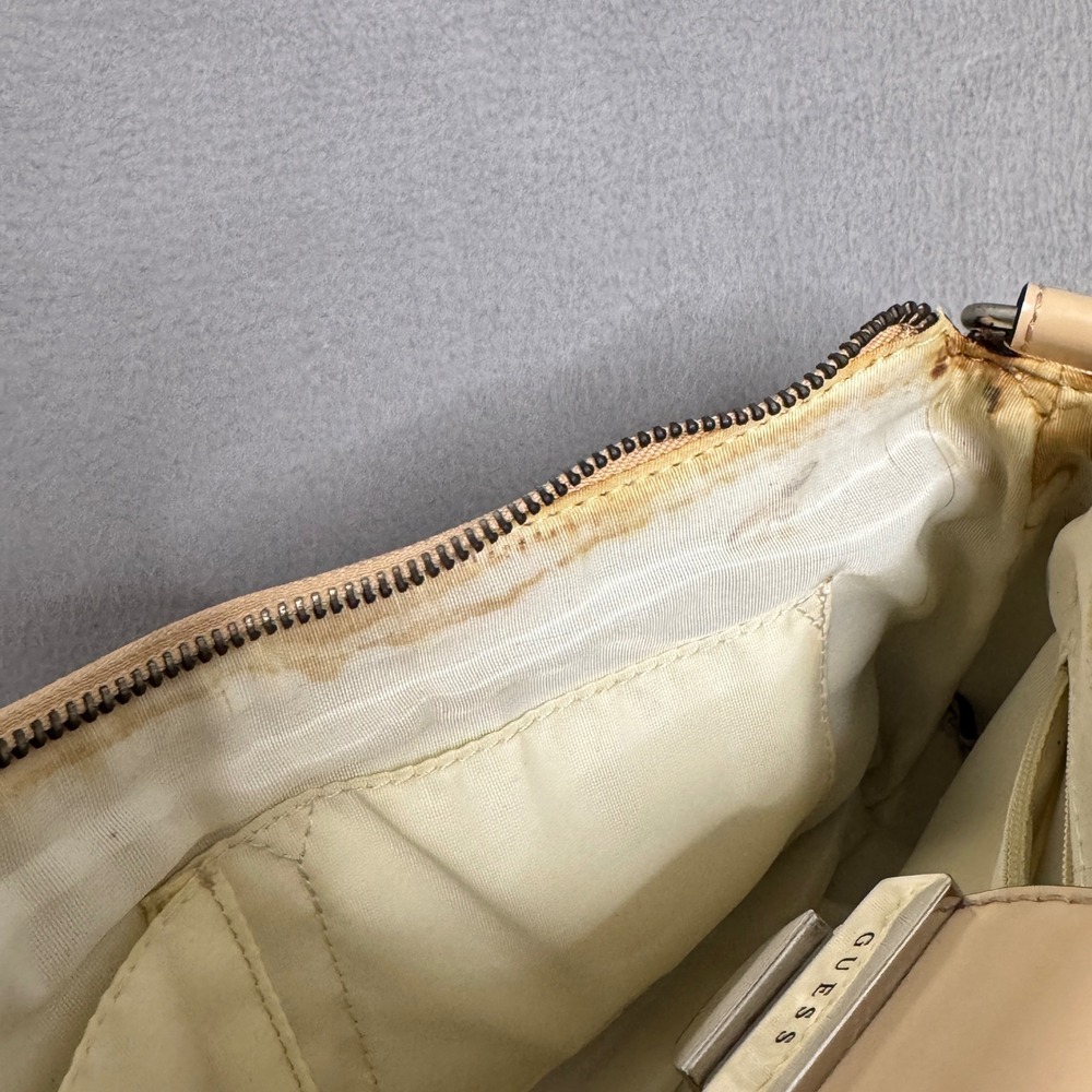 Guess Shoulder Bag Womens Tan Patent Faux Leather Y2K Baguette Small Pocket Mini - Picture 8 of 12